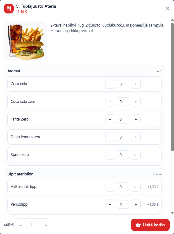 Tilausruoka näkymä